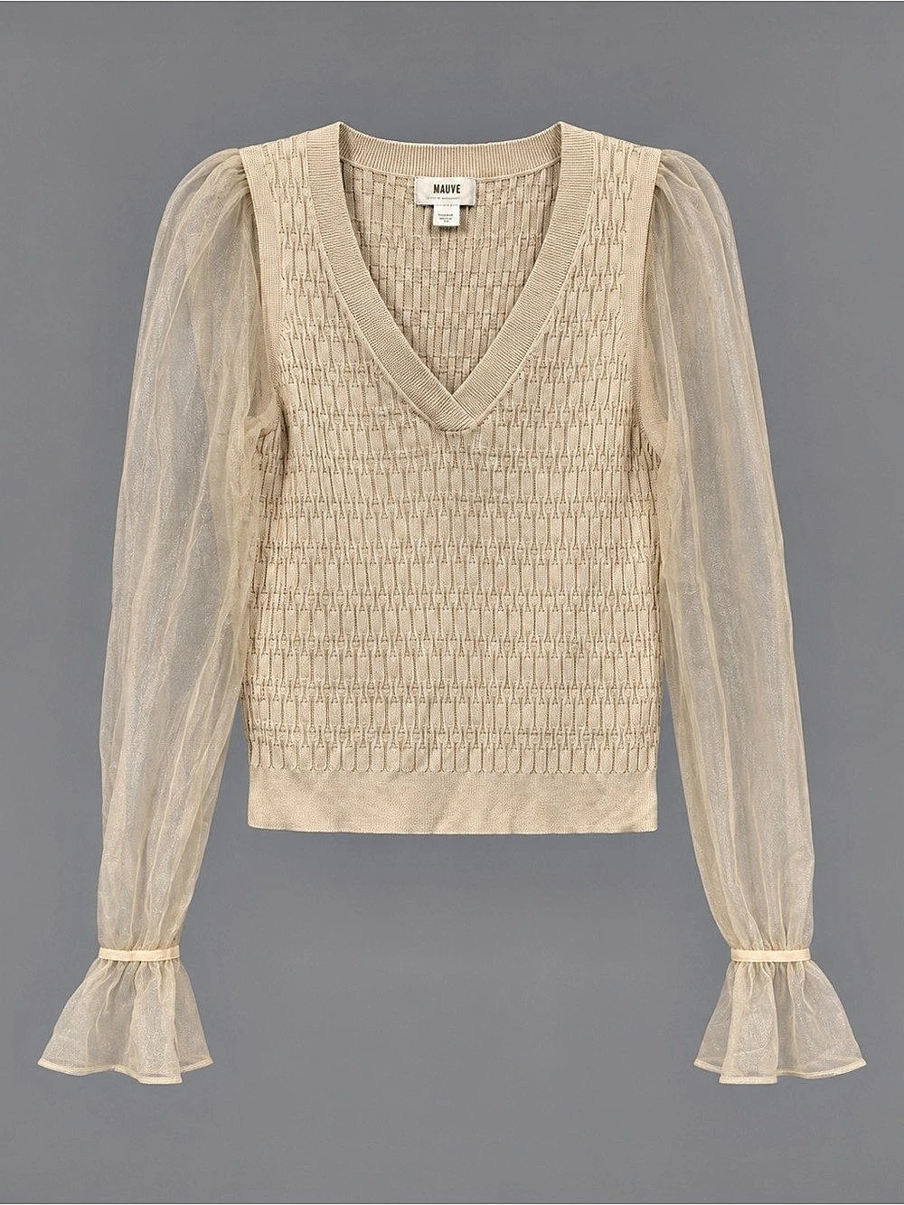Maeve Textured V-Neck Blouse in Beige Size Small Like New